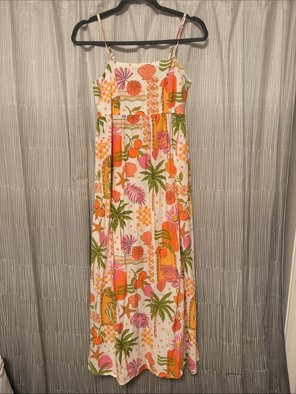 Japna White Maxi Dress with Orange, Pink & Green Tropical Print